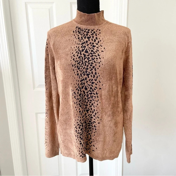 Tradition Sweaters - Vintage Tradition Leopard  Print Soft High Neck Sweater
